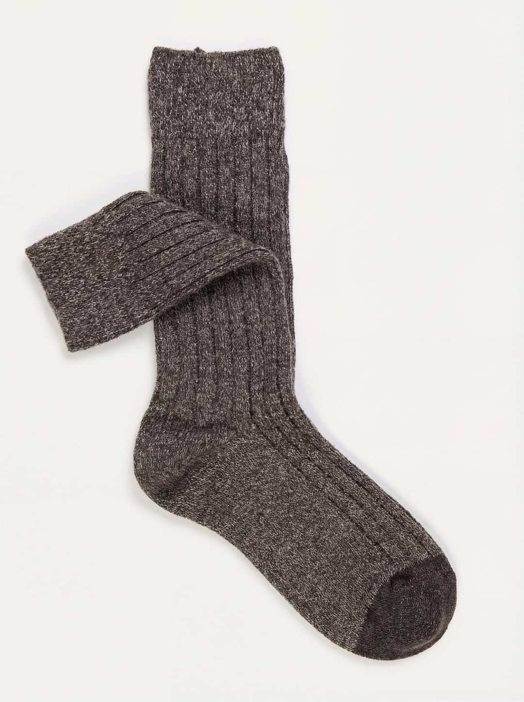 Melange Ribbed Long Socks in Cashmere Blend