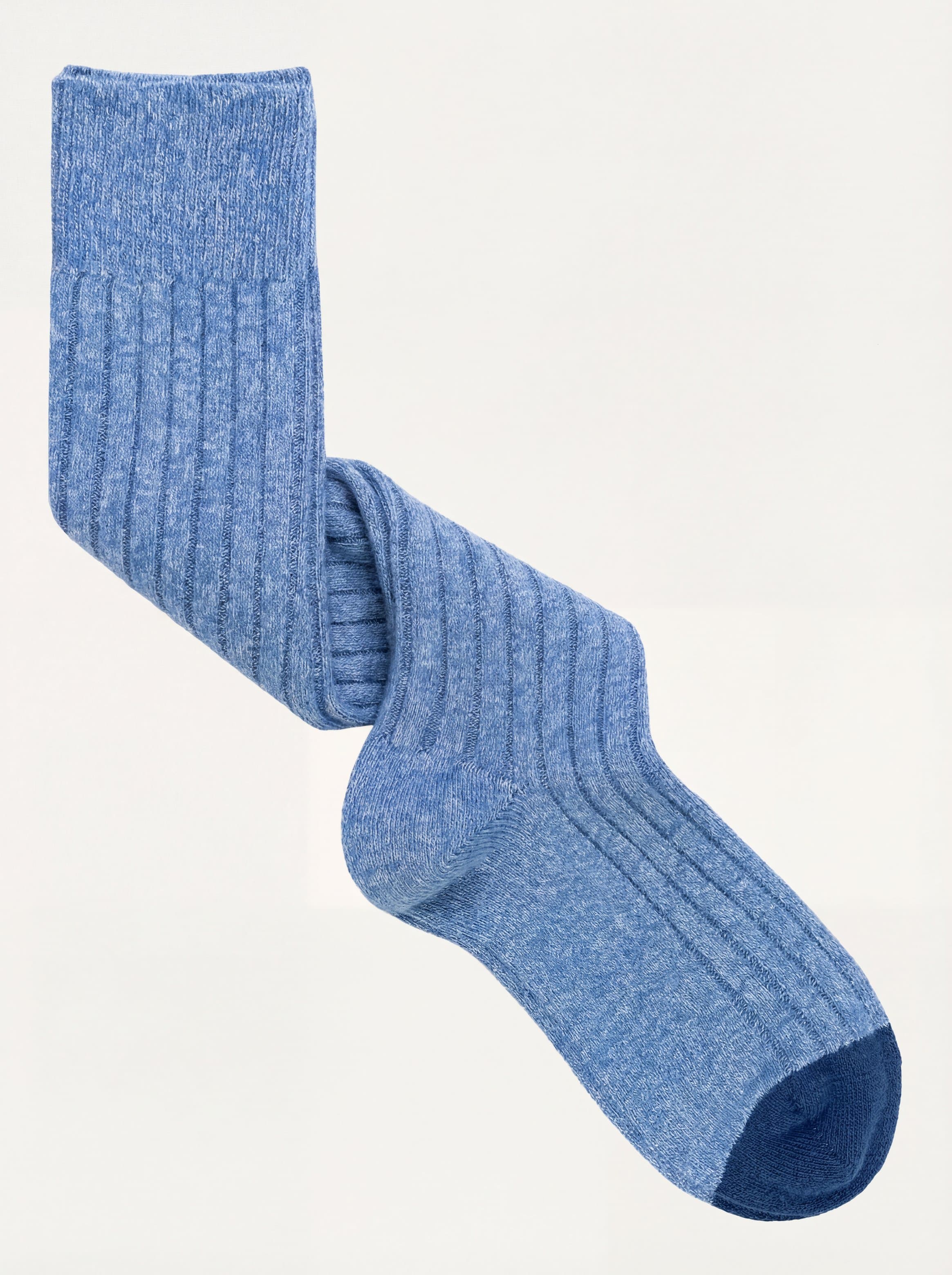 Calze lunghe a coste con punta e tallone a contrasto in misto Cashmere