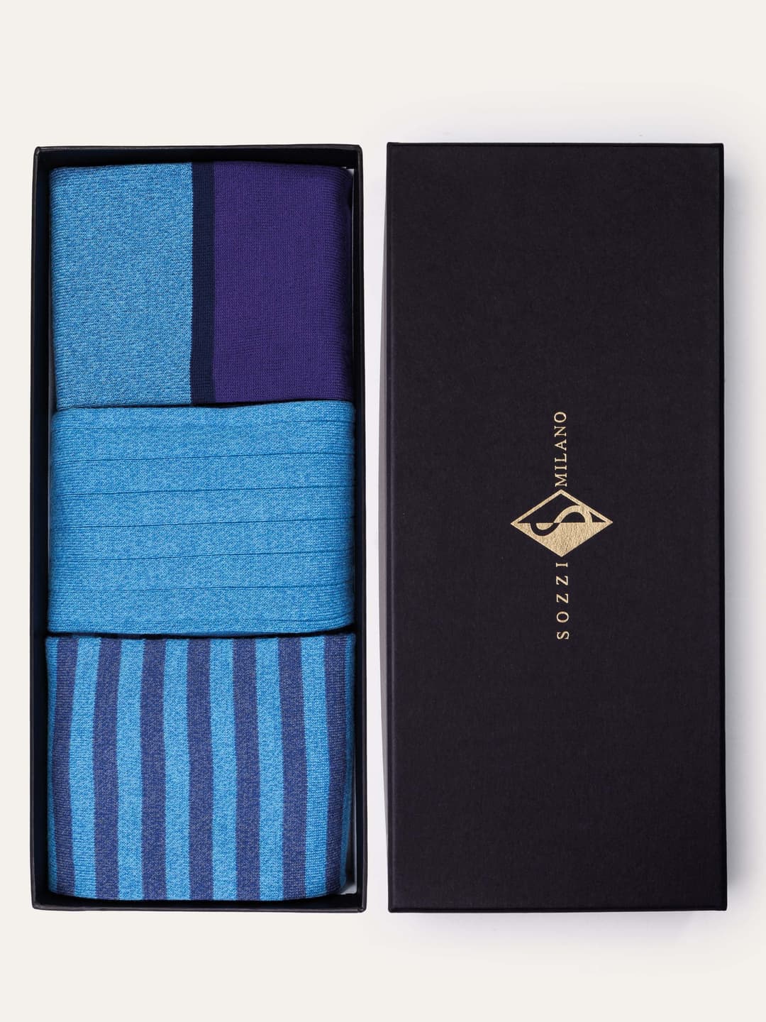 Gift Box of 3 Pairs of Long Classic Pattern Socks in Lisle Cotton