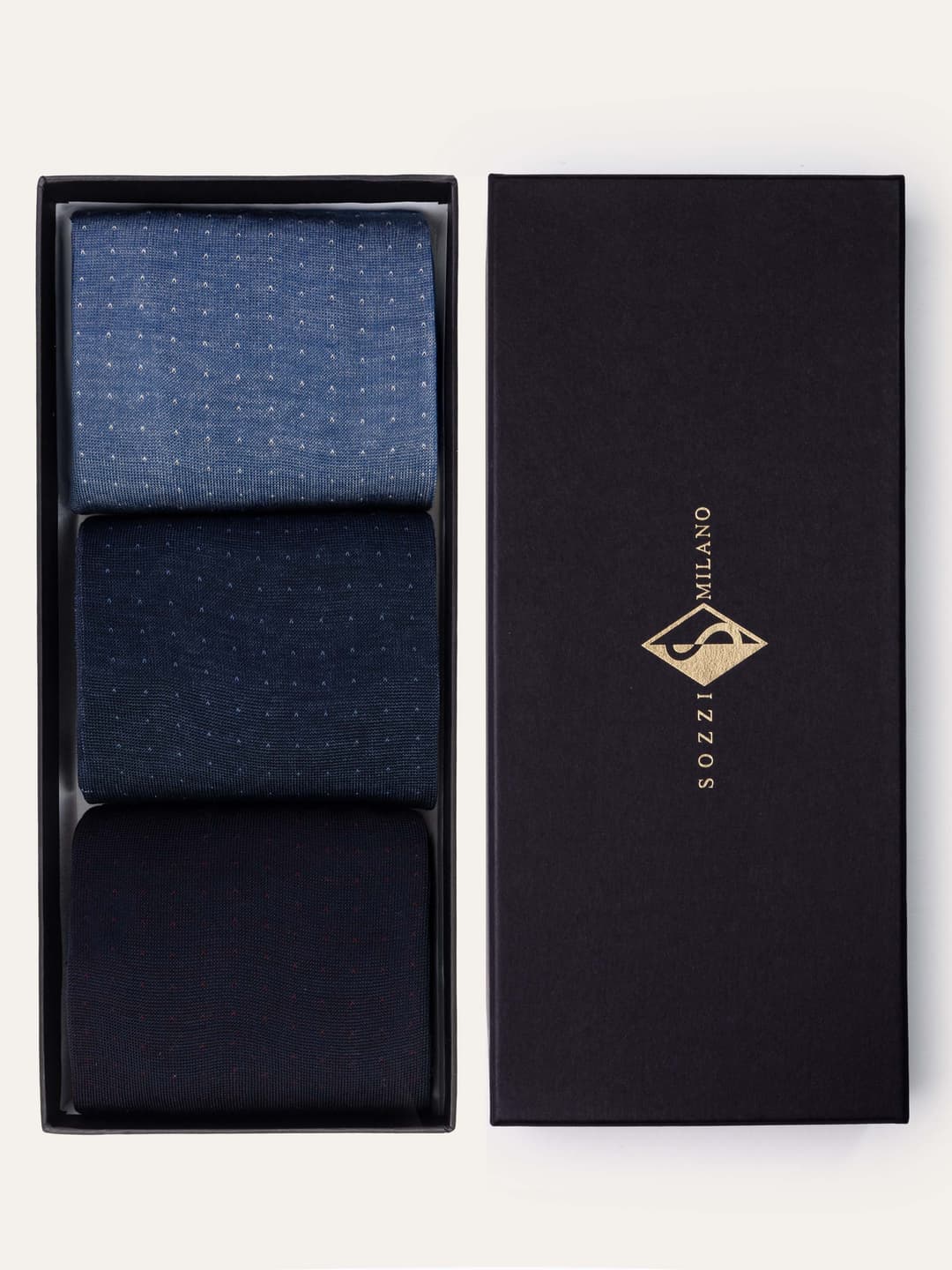 Gift Box Three Long Patterned Socks Mix in Lisle Thread