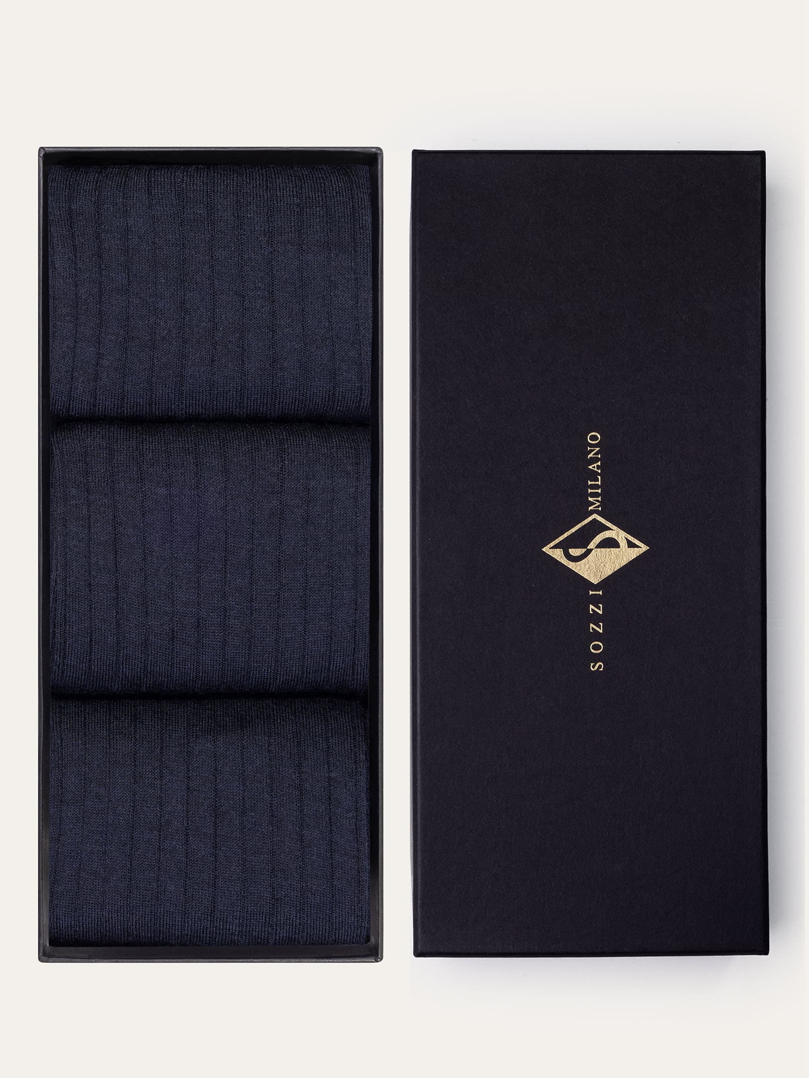 Gift box 3 Pairs of Solid Ribbed Wool Socks - Blue