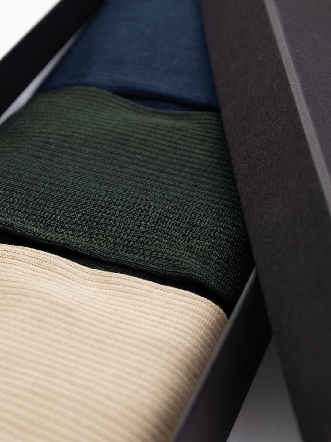 Gift Box with Three Long Socks in 1x1 Rib Lisle Cotton