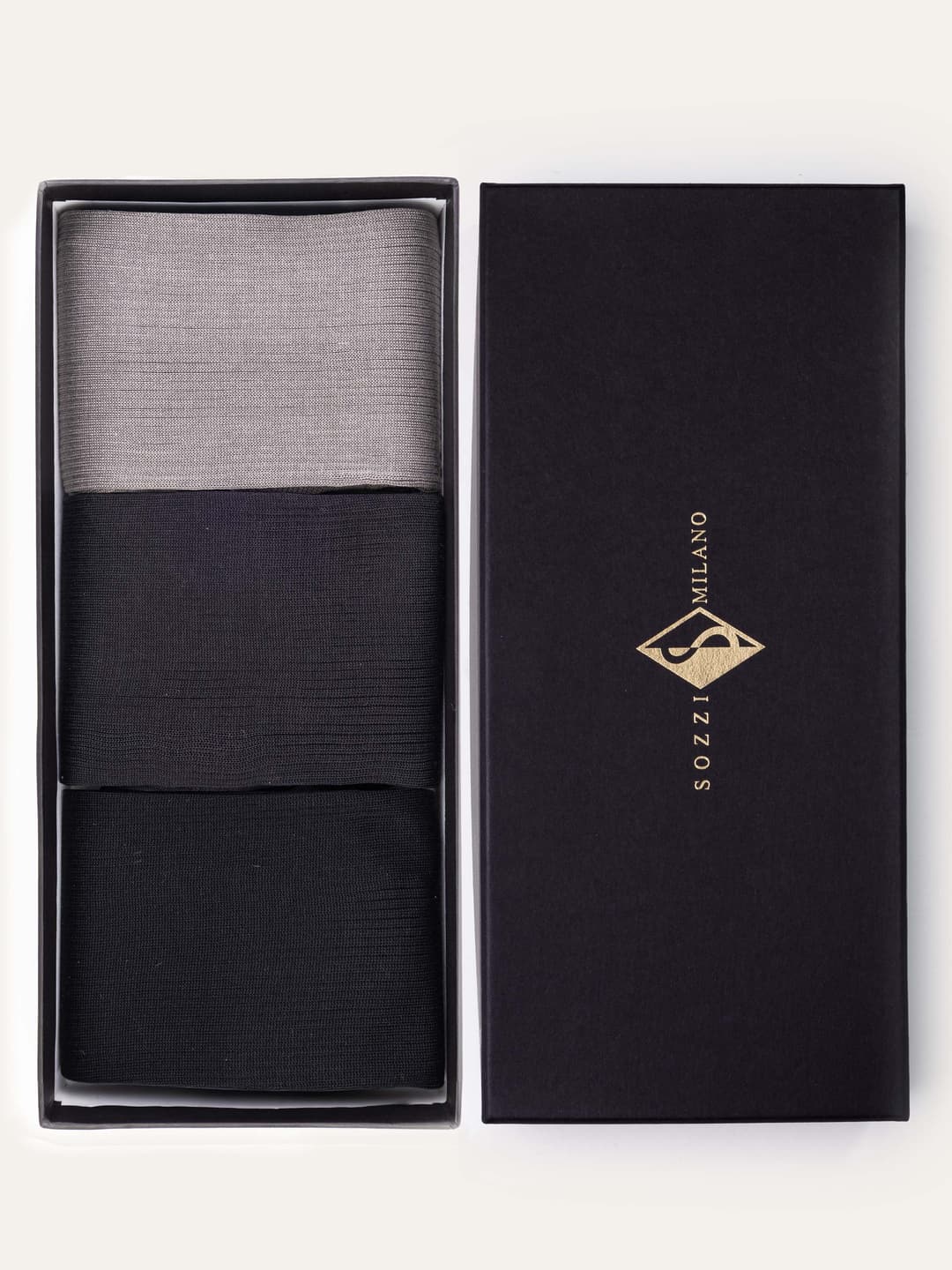 Gift Box with Three Long Socks in 1x1 Rib Lisle Cotton