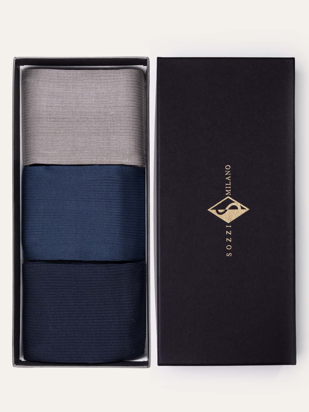 Gift Box with Three Long Ribbed 1x1 Socks in Lisle Cotton