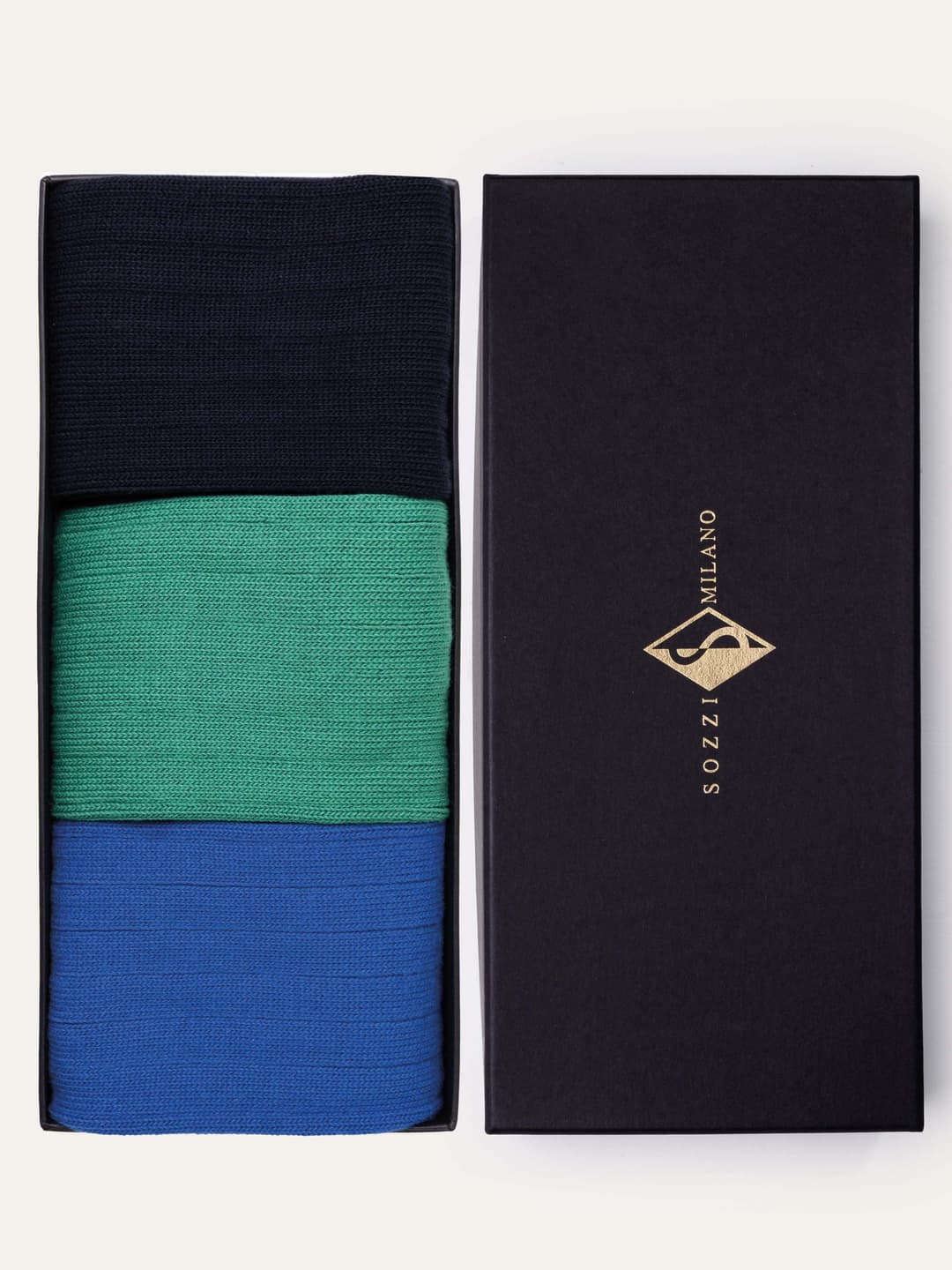 Gift Box of 3 Pairs of Solid Color Ribbed Long Socks in Cool Cotton