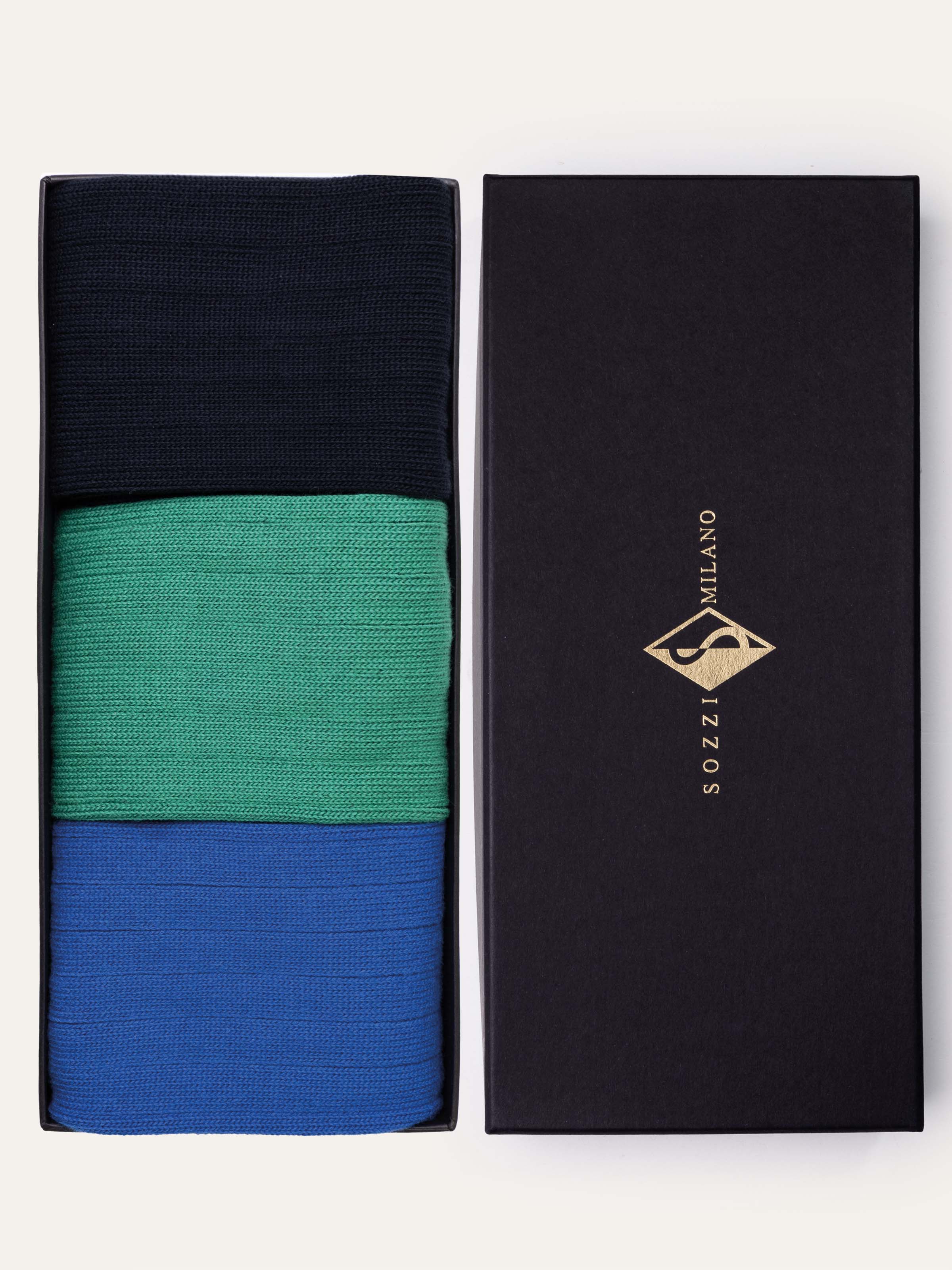 Estuche regalo de 3 pares de calcetines largos acanalados de color liso en algodón fresco