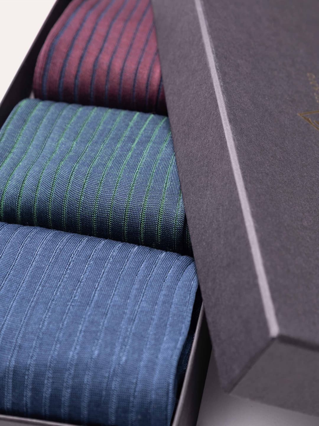Gift Box with Three Long Socks in Classic Rib Lisle Cotton