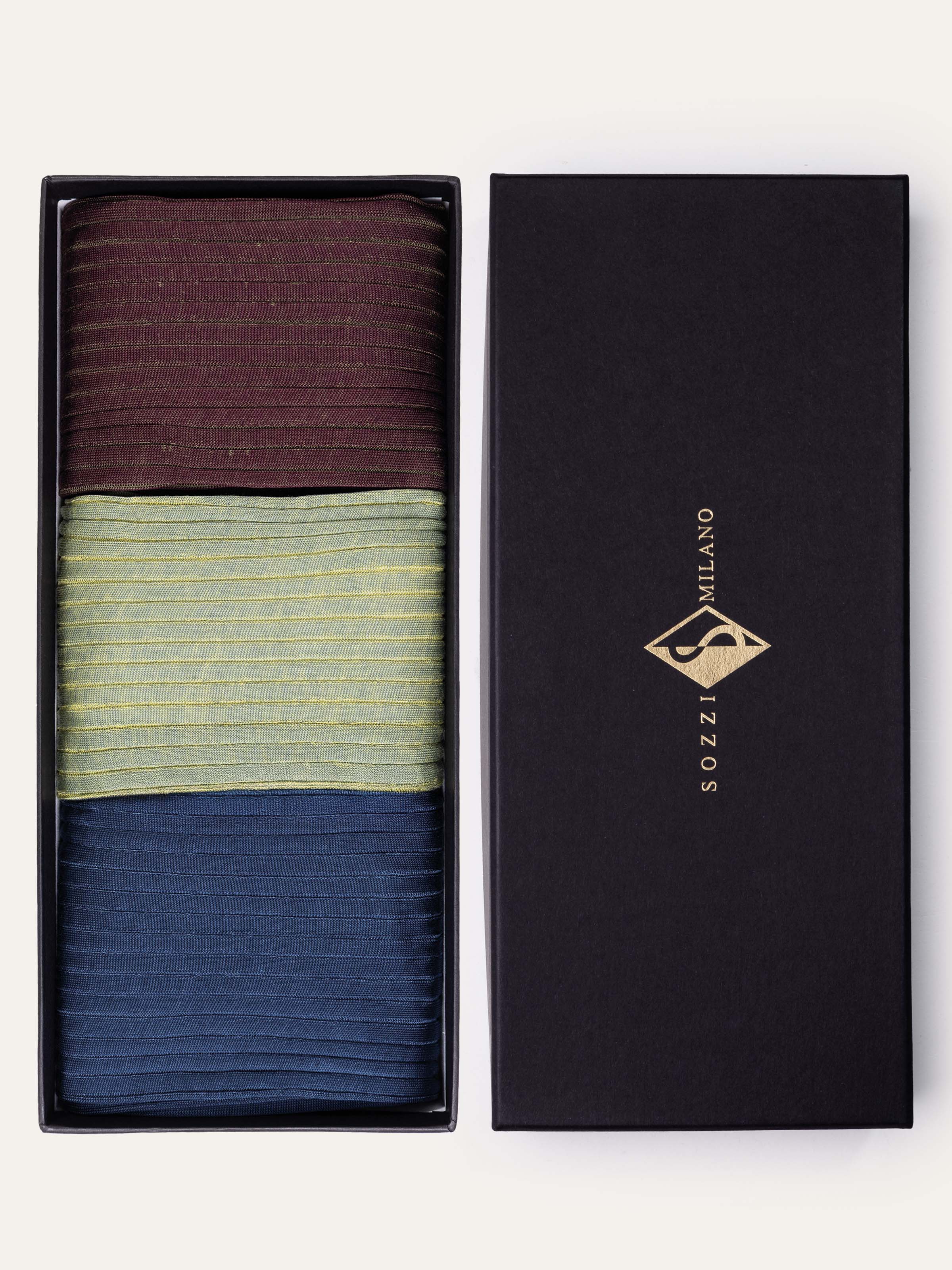Gift box of Three Classic Ribbed Long Socks in Scottish Thread