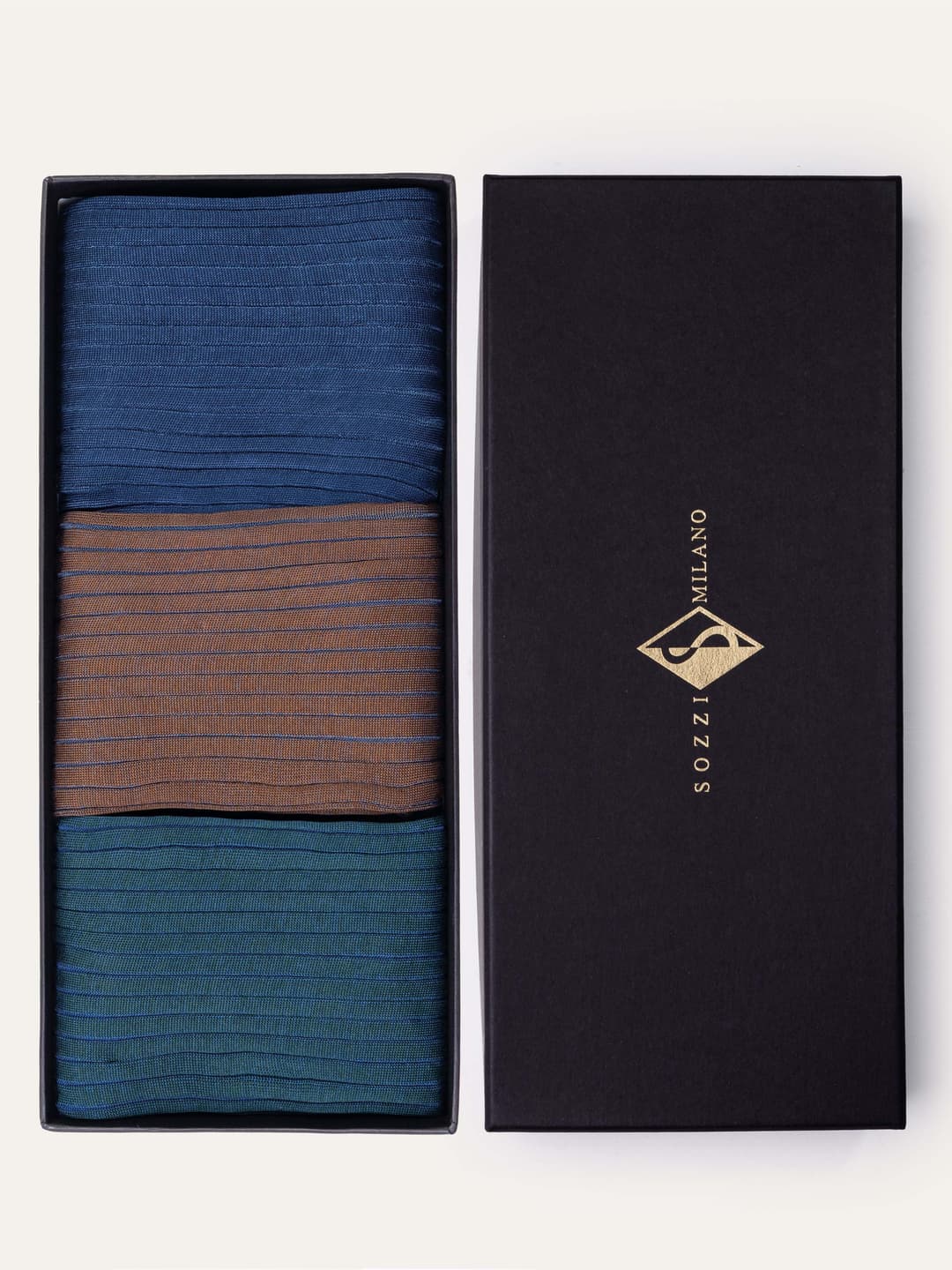 Gift Box with Three Long Socks in Classic Rib Lisle Cotton
