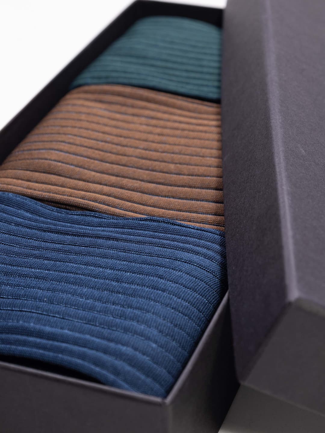 Gift Box with Three Long Socks in Classic Rib Lisle Cotton