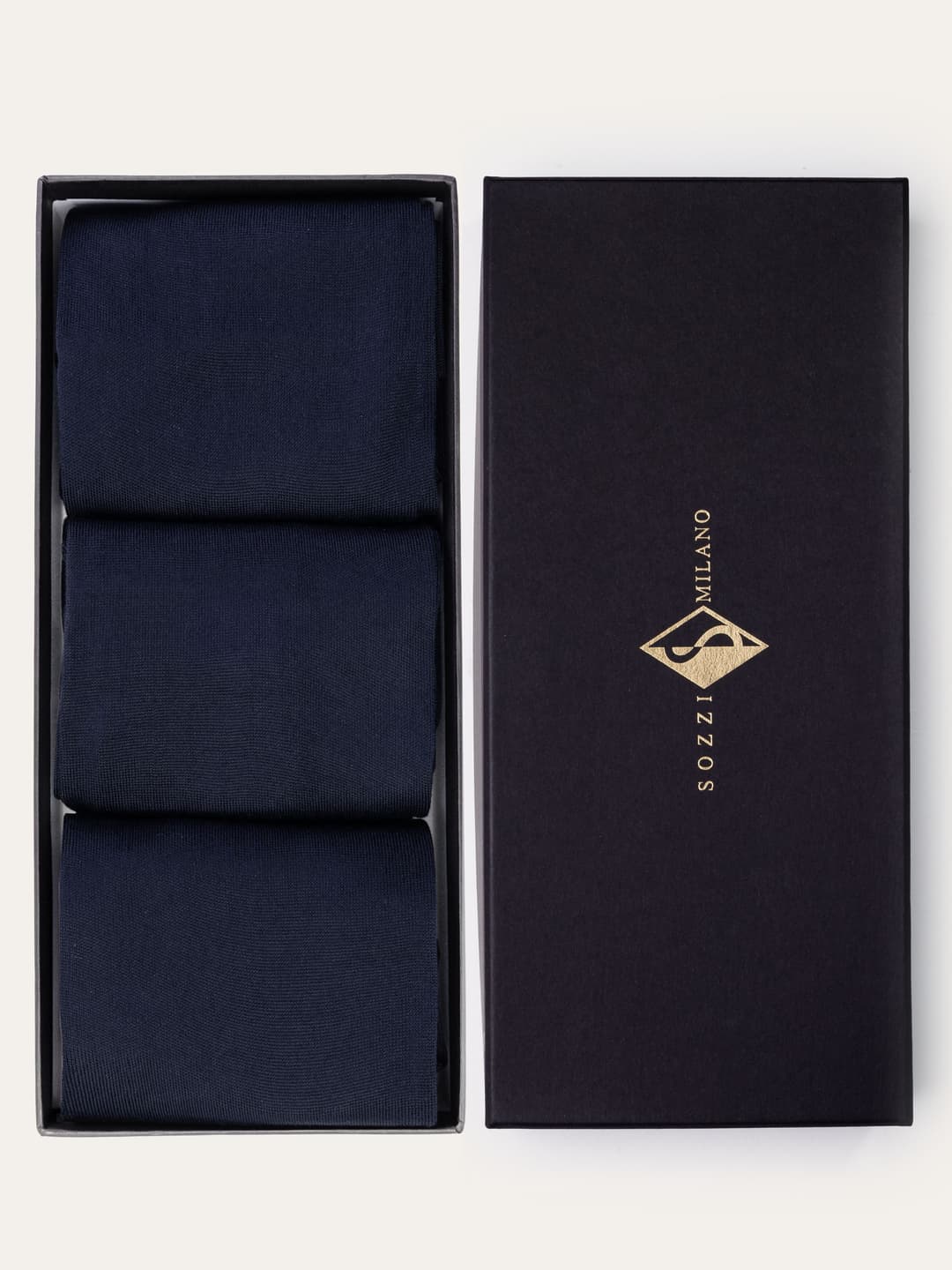 Gift Box with 3 Pairs of Solid Color Long Socks in Lisle Cotton - Blue
