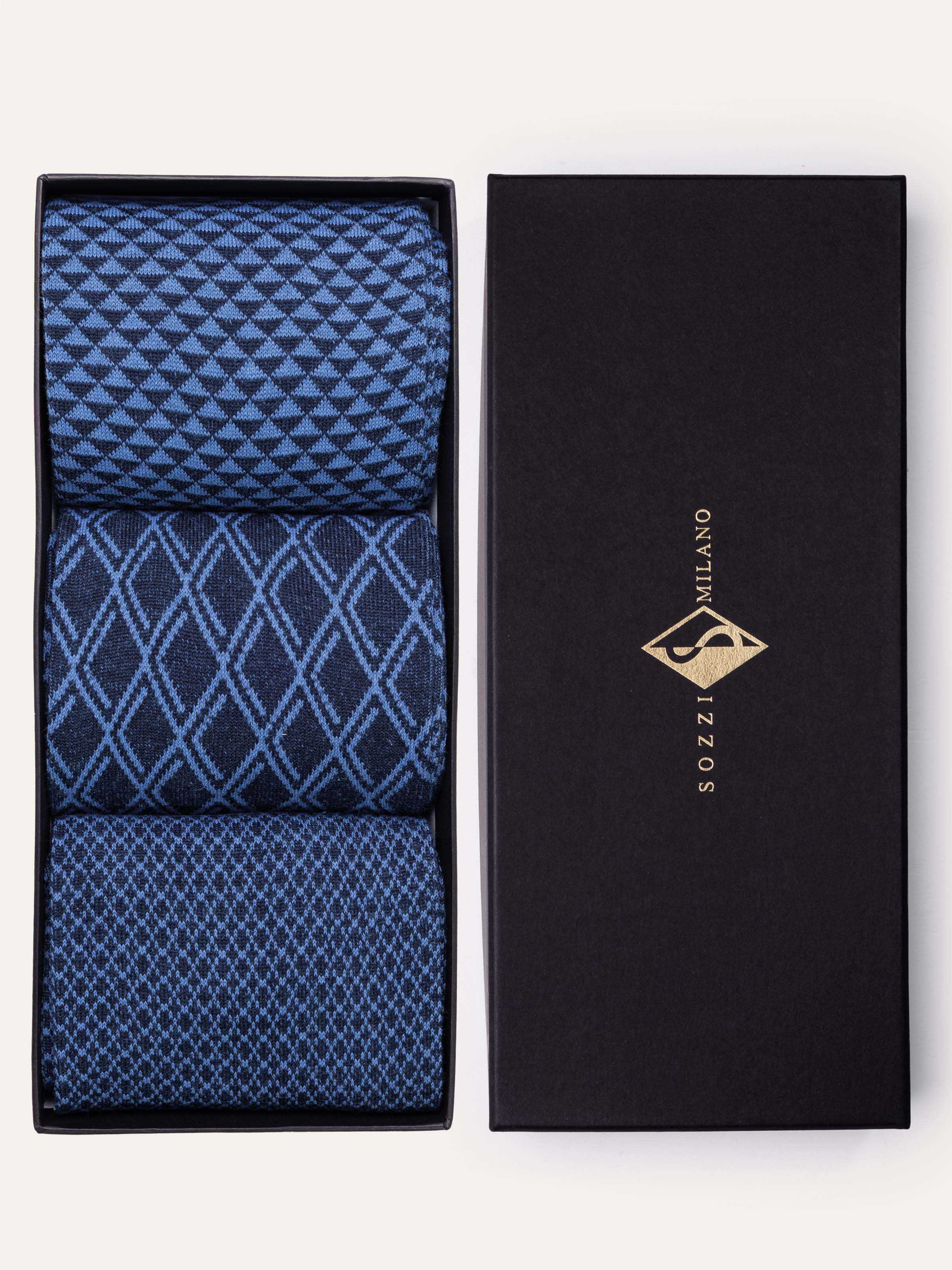 Geschenkbox mit 3 Paar langen gemusterten Socken aus warmem Baumwolle - Image 1