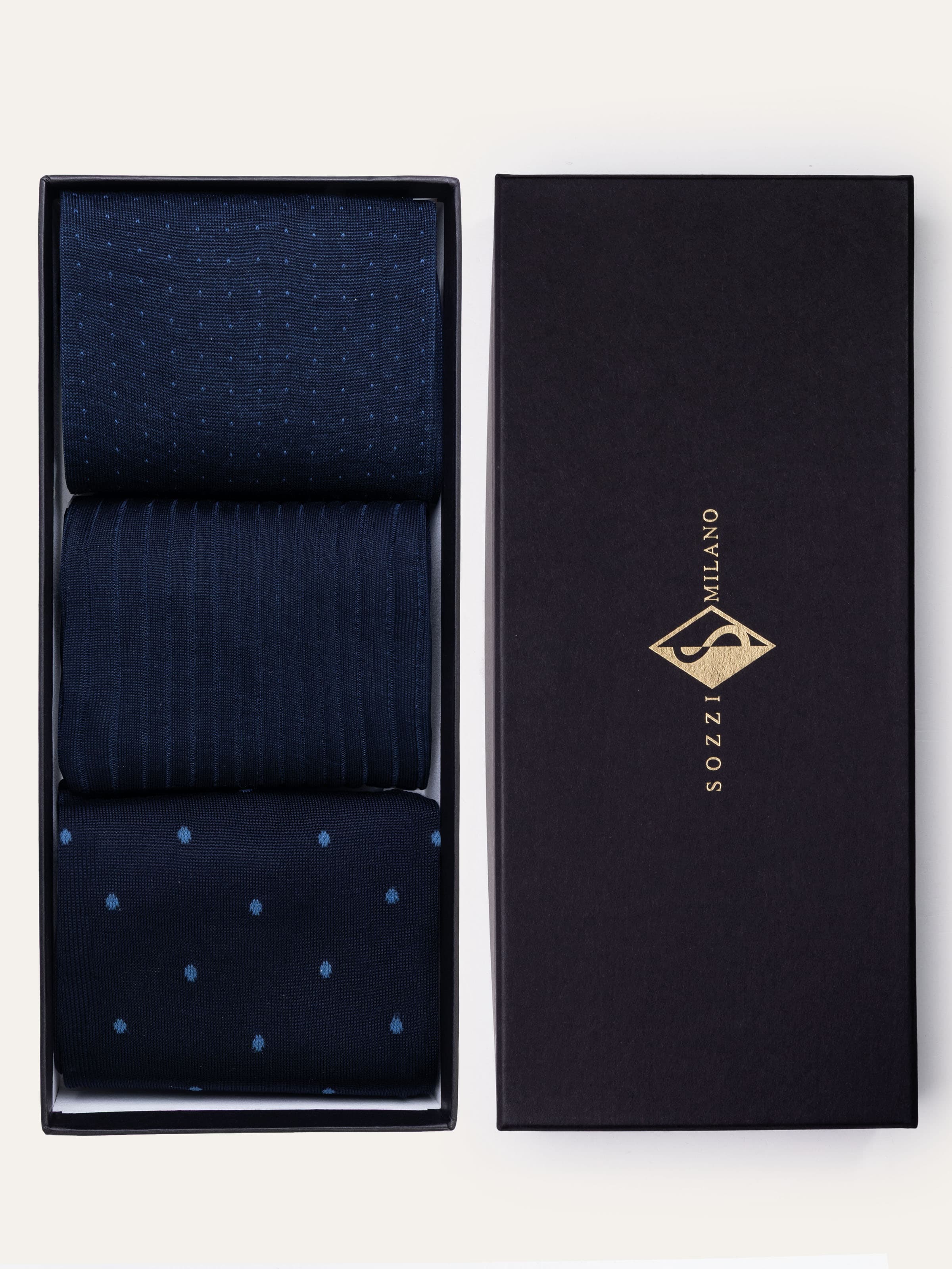 Geschenkbox mit 3 Paar langen Socken mit klassischen Mustern aus Schottengarn - Image 1