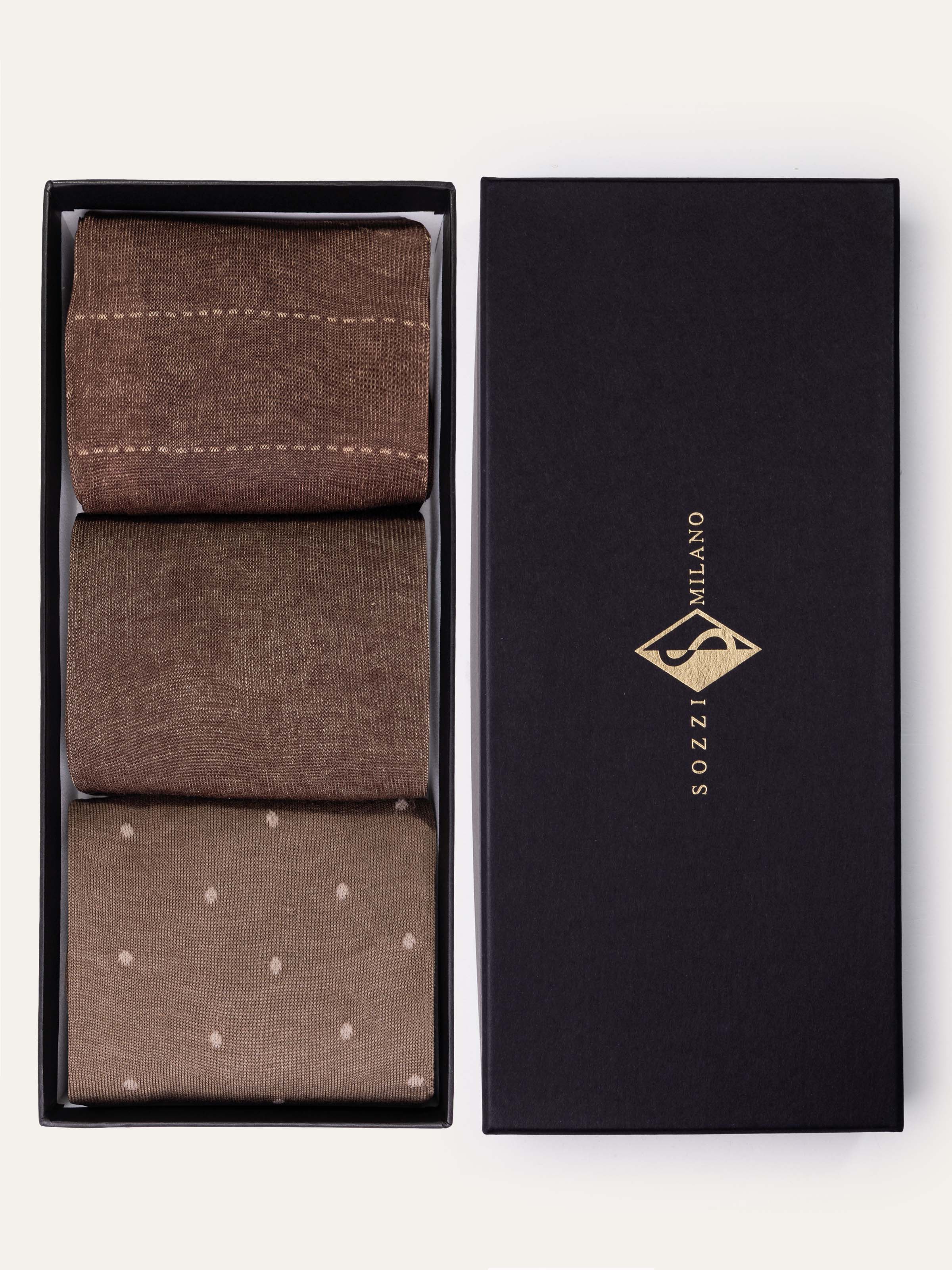 Confezione Regalo 3 paia di calze Lunghe Fantasie Classiche in Filo di Scozia
