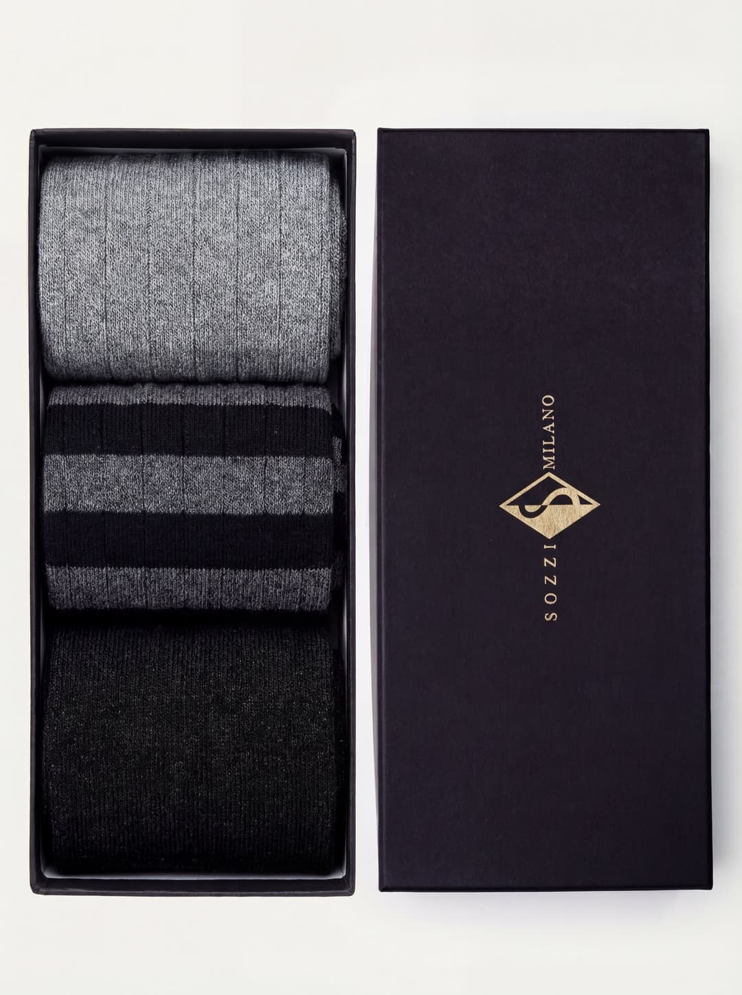 Gift box 3 pairs Short Socks fancy pattern in Cashmere blend - Black