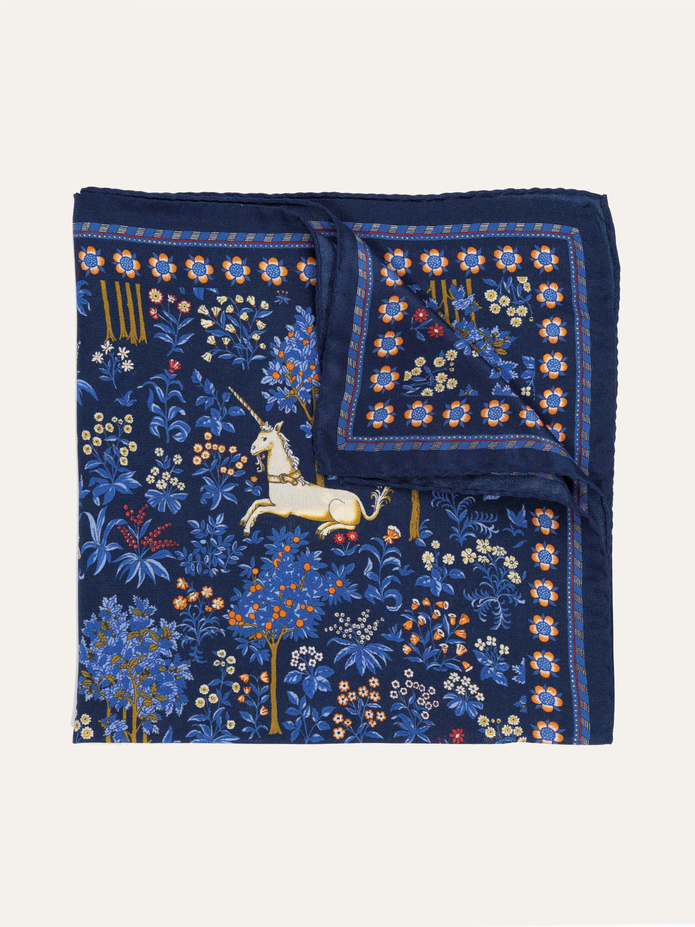 Pochette da Taschino in Seta fantasia Unicorni e Fiori - Image 1