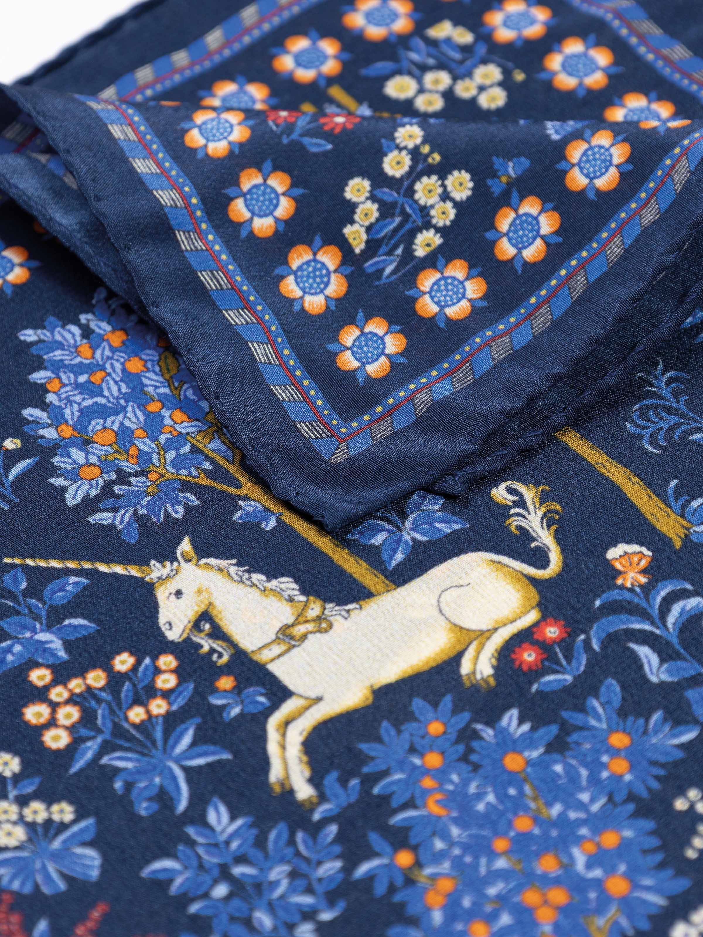Pochette da Taschino in Seta fantasia Unicorni e Fiori - Image 2