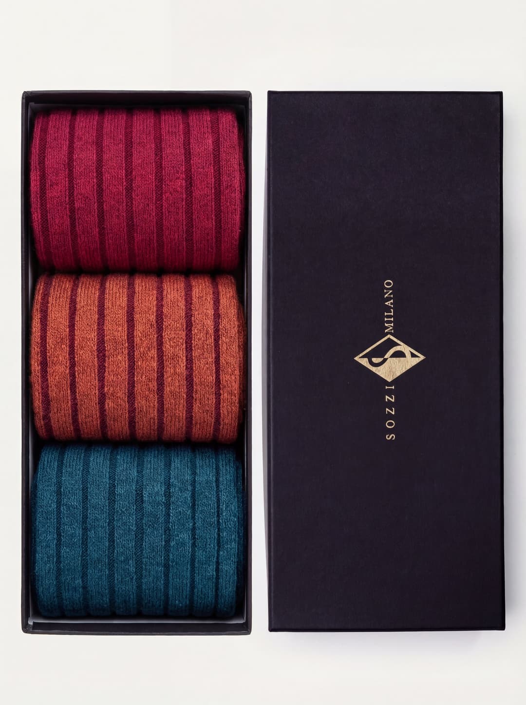 Cofre Regalo 3 pares calcetines Cortos de canalé Ancho Color Block en mezcla Cashmere