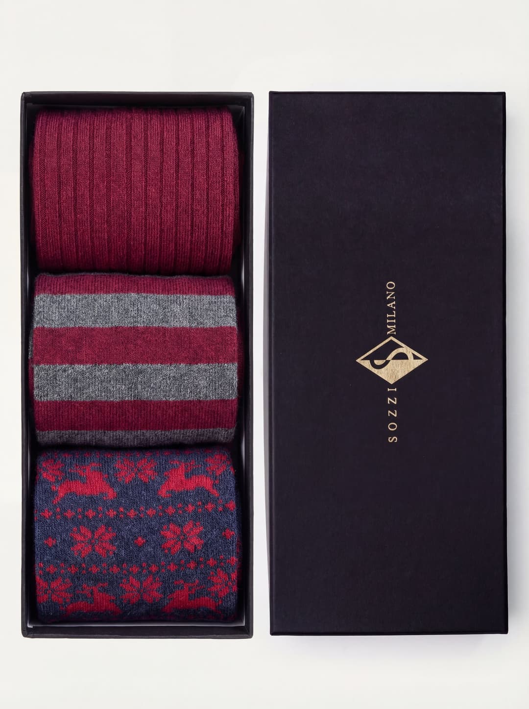 Cofanetto Regalo 3 paia calze Corte fantasie Natalizie in misto Cashmere